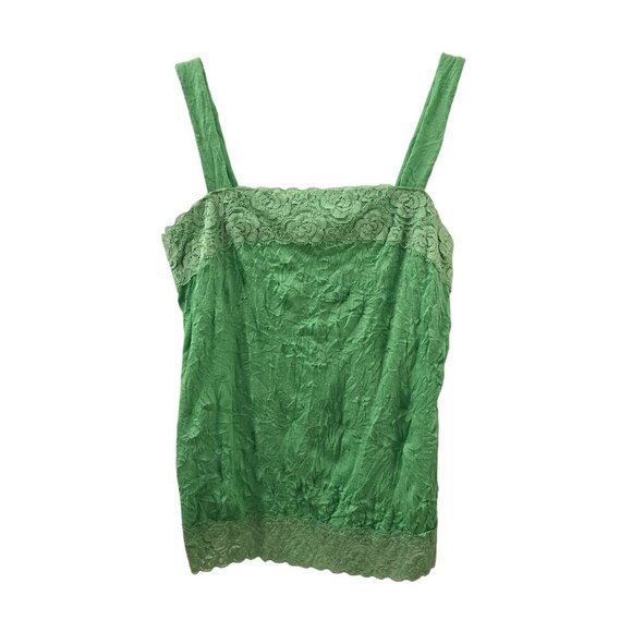 Xhilaration Tops - Vtg Xhilaration Tank Top Medium Green Lace Trim Crinkle Texture Y2K Festival